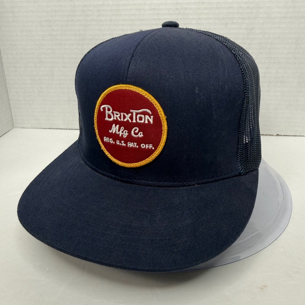 Brixton Trucker Patch Hat OSFA Navy Blue Red Logo Snapback Mesh Logo Cap